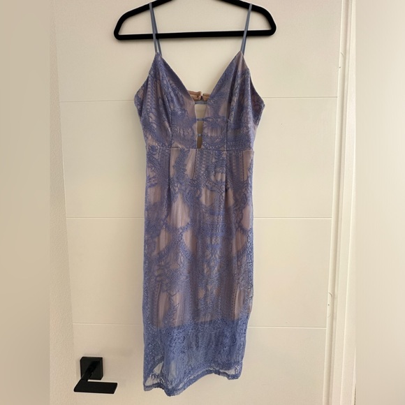 Charlotte Russe Purple Lace Bodycon Midi Dress Cutout Spaghetti Strap | Size M - Picture 7 of 13